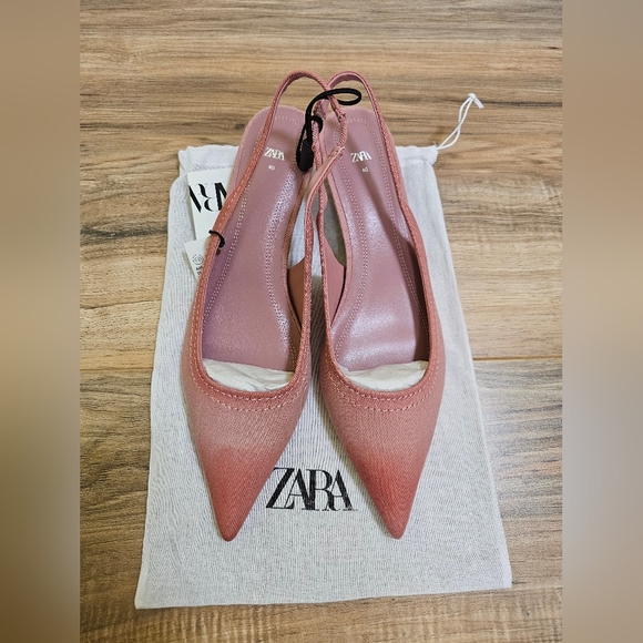 Zara Shoes - Zara DENIM KITTEN HEEL SLINGBACKS, pink, US 9
